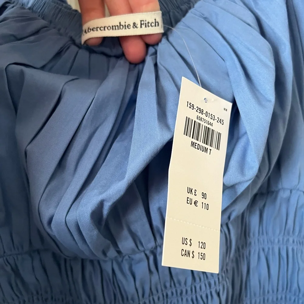Abercrombie & Fitch Blue Off-Shoulder Smocked Maxi Dress M Tall